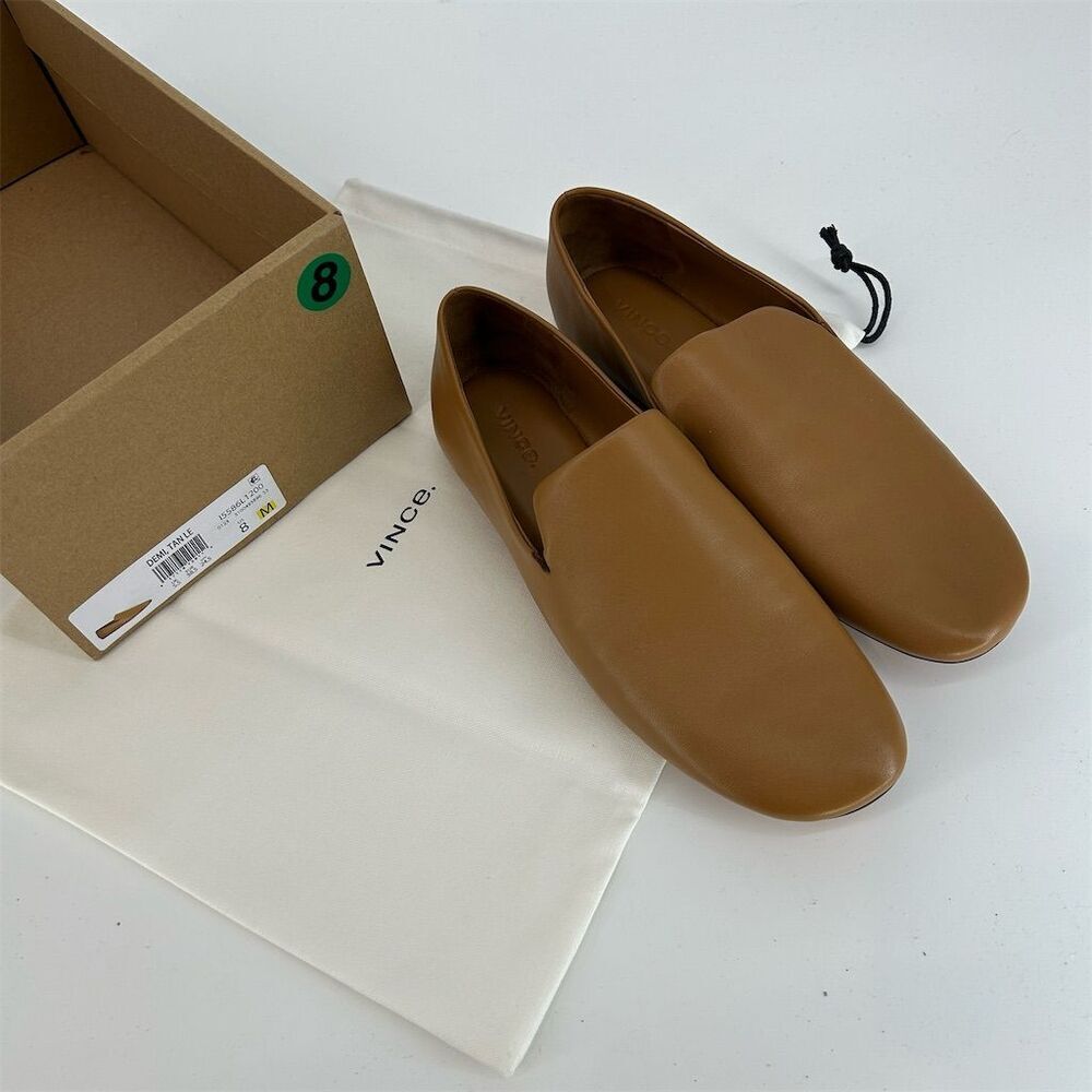 Vince Women's Demi Slip On Leather Loafers Camel Cognac Brown Size 8.5